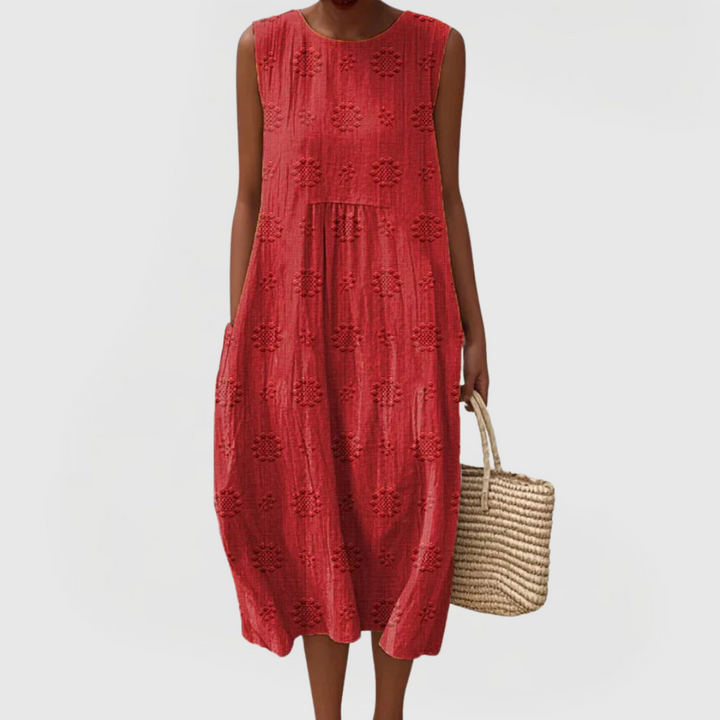 Women’s Sleeveless Summer Dress with Floral Embroidery and Pockets 3