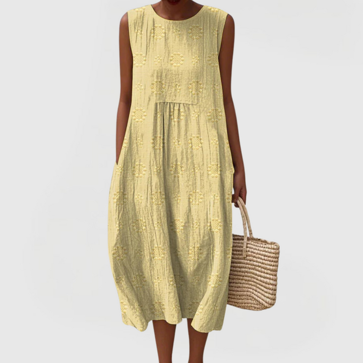 Women’s Sleeveless Summer Dress with Floral Embroidery and Pockets 4