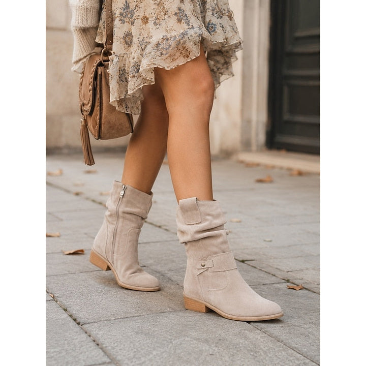 Women’s Slouchy Ankle Boots with Buckle Detail and Block Heel 1