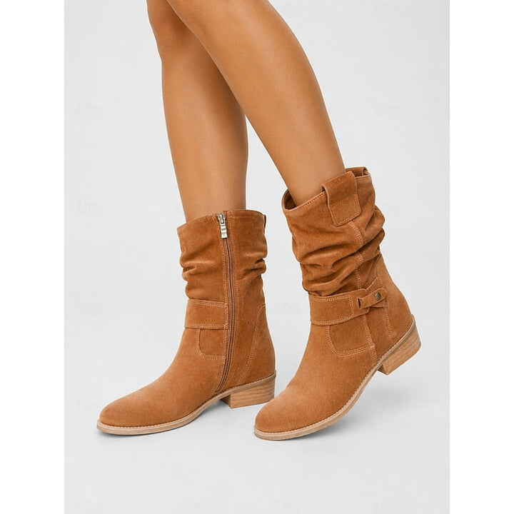 Women’s Slouchy Ankle Boots with Buckle Detail and Block Heel 10