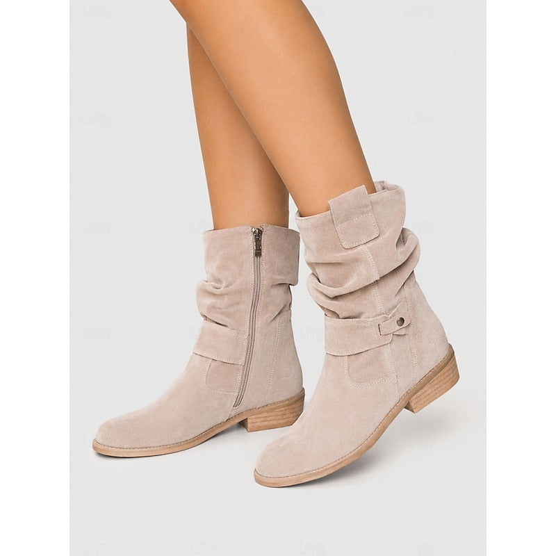 Women’s Slouchy Ankle Boots with Buckle Detail and Block Heel 7