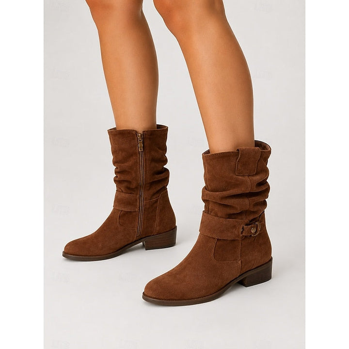 Women’s Slouchy Ankle Boots with Buckle Detail and Block Heel 9