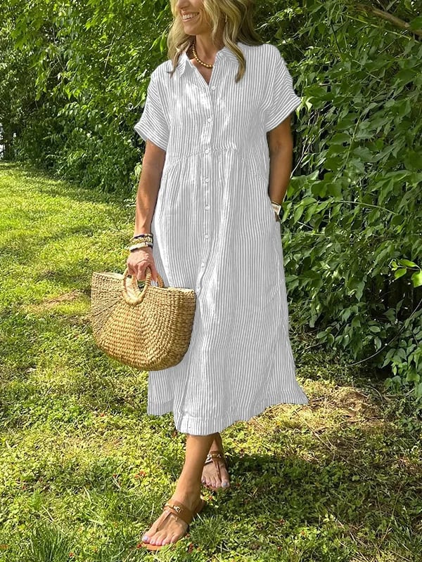 Women’s Striped Button-Up Shirt Classic Tailored Fit 1