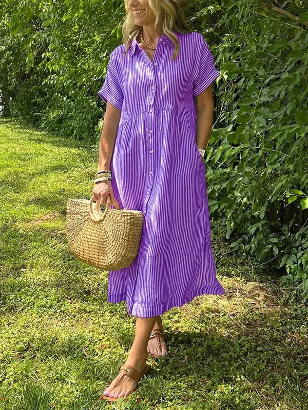 Women’s Striped Midi Dress Classic Tailored Summer Style 6