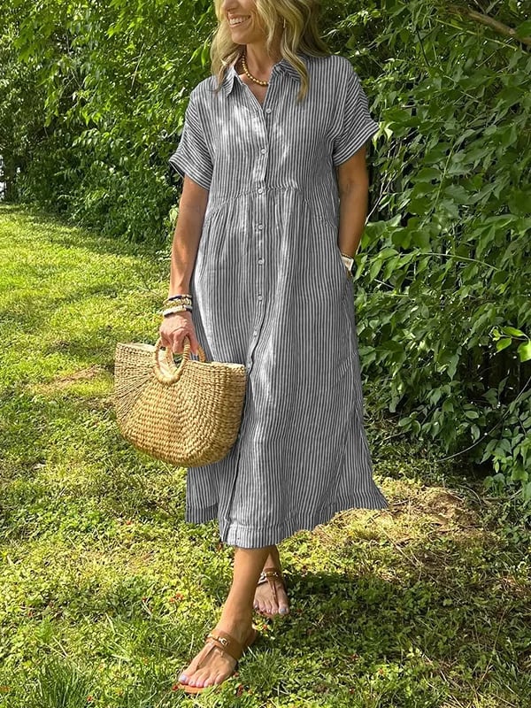 Women’s Striped Midi Dress Classic Tailored Summer Style 9