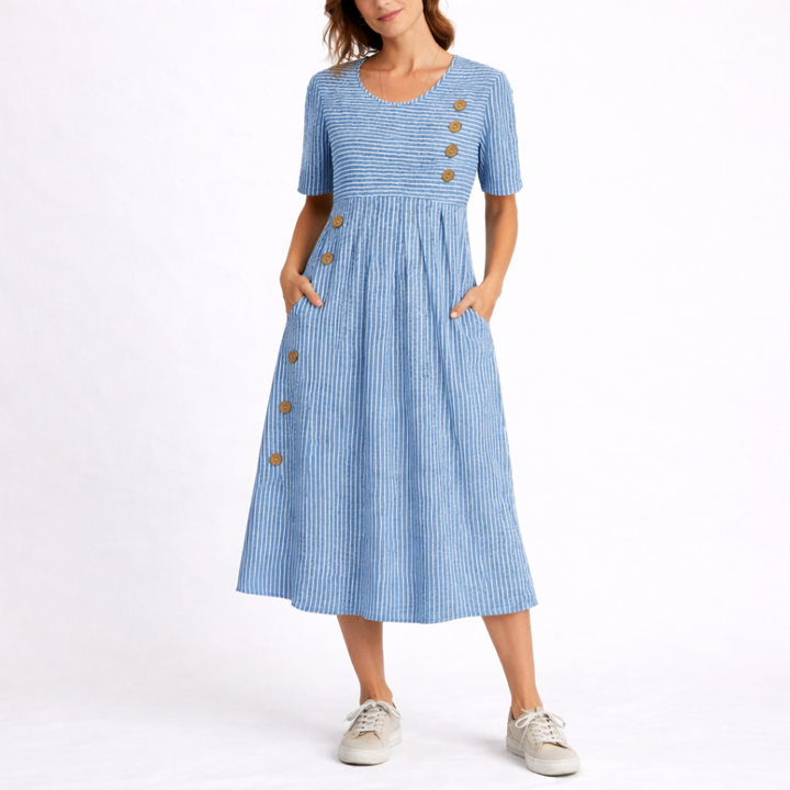Women’s Striped Midi Dress Relaxed Fit Lightweight Summer Style 0