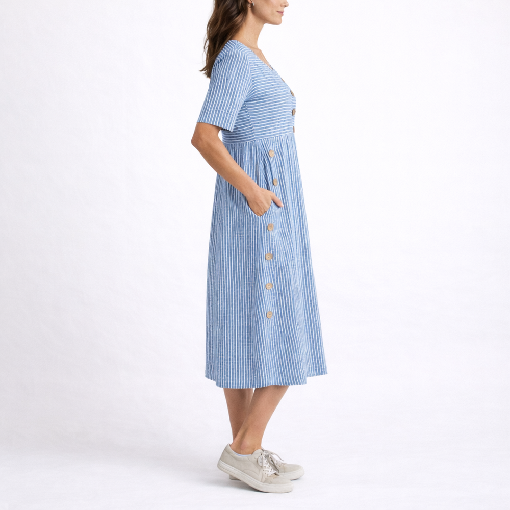 Women’s Striped Midi Dress Relaxed Fit Lightweight Summer Style 1