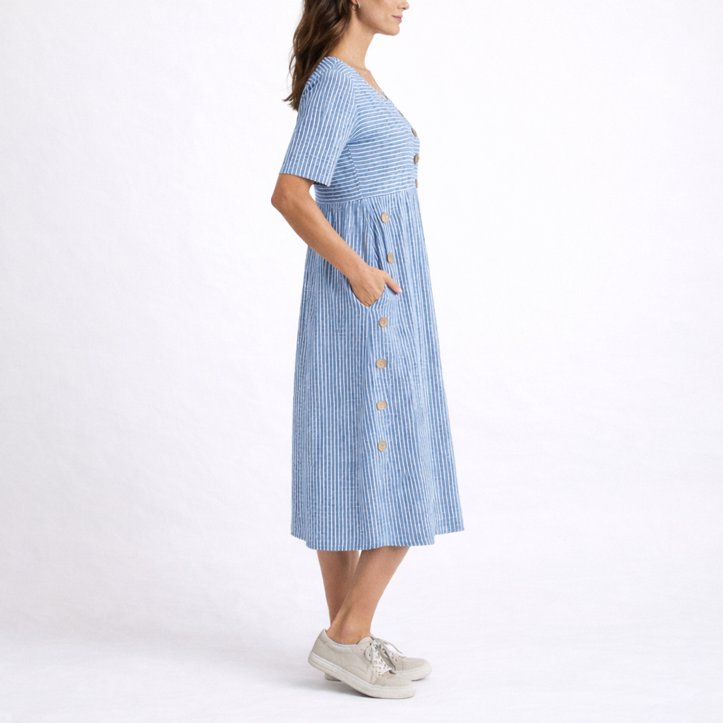 Women’s Striped Midi Dress Relaxed Fit Lightweight Summer Style 1