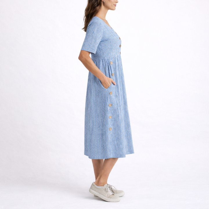 Women’s Striped Midi Dress Relaxed Fit Lightweight Summer Style 1