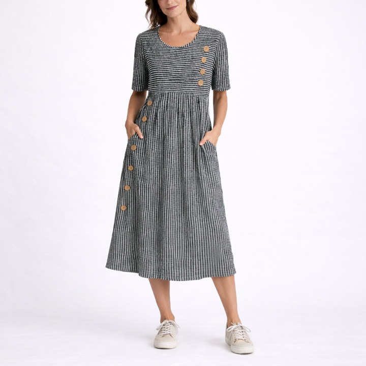 Women’s Striped Midi Dress Relaxed Fit Lightweight Summer Style 4