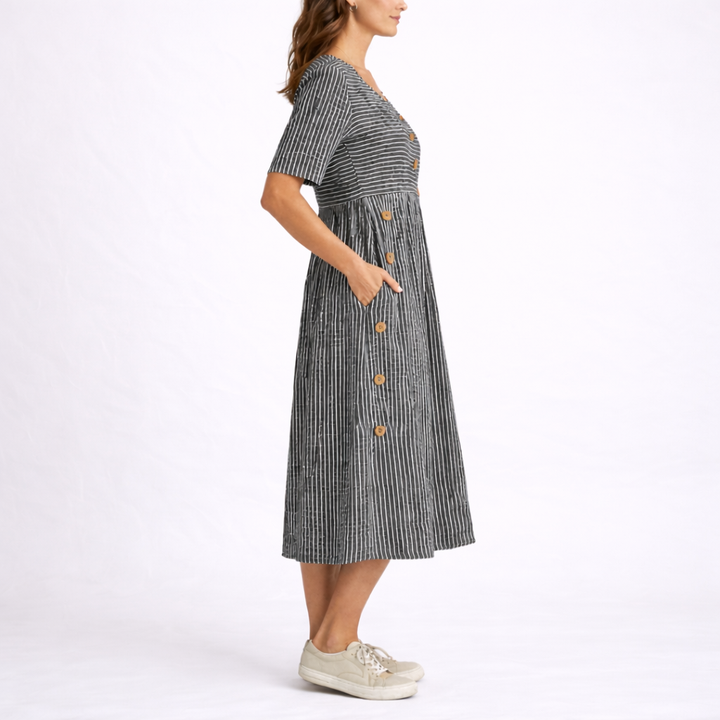 Women’s Striped Midi Dress Relaxed Fit Lightweight Summer Style 5