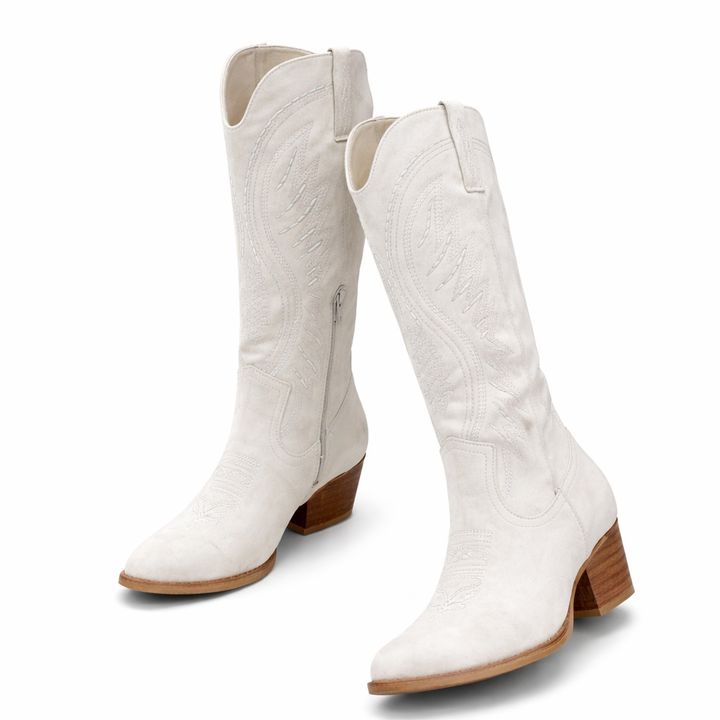 Women’s Suede Embroidered Cowboy Boots Western Block Heel 3