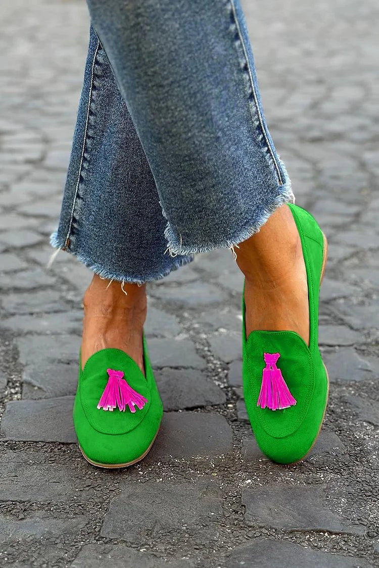 Women’s Suede Loafers Slip-On Tassel Design Classic Flat Style 0