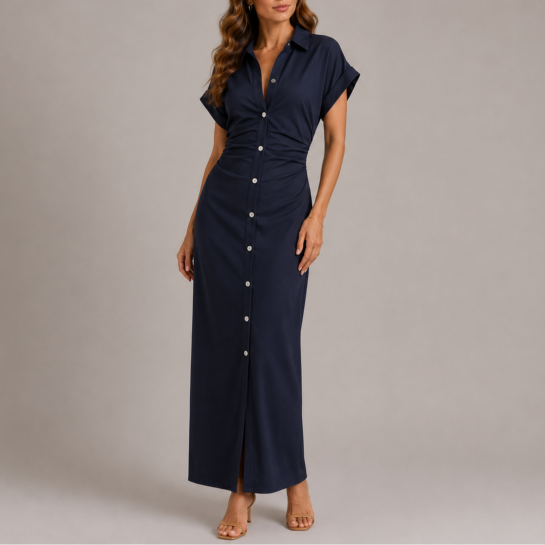 Women’s Tailored Denim Midi Dress with Side Zip Detail 0
