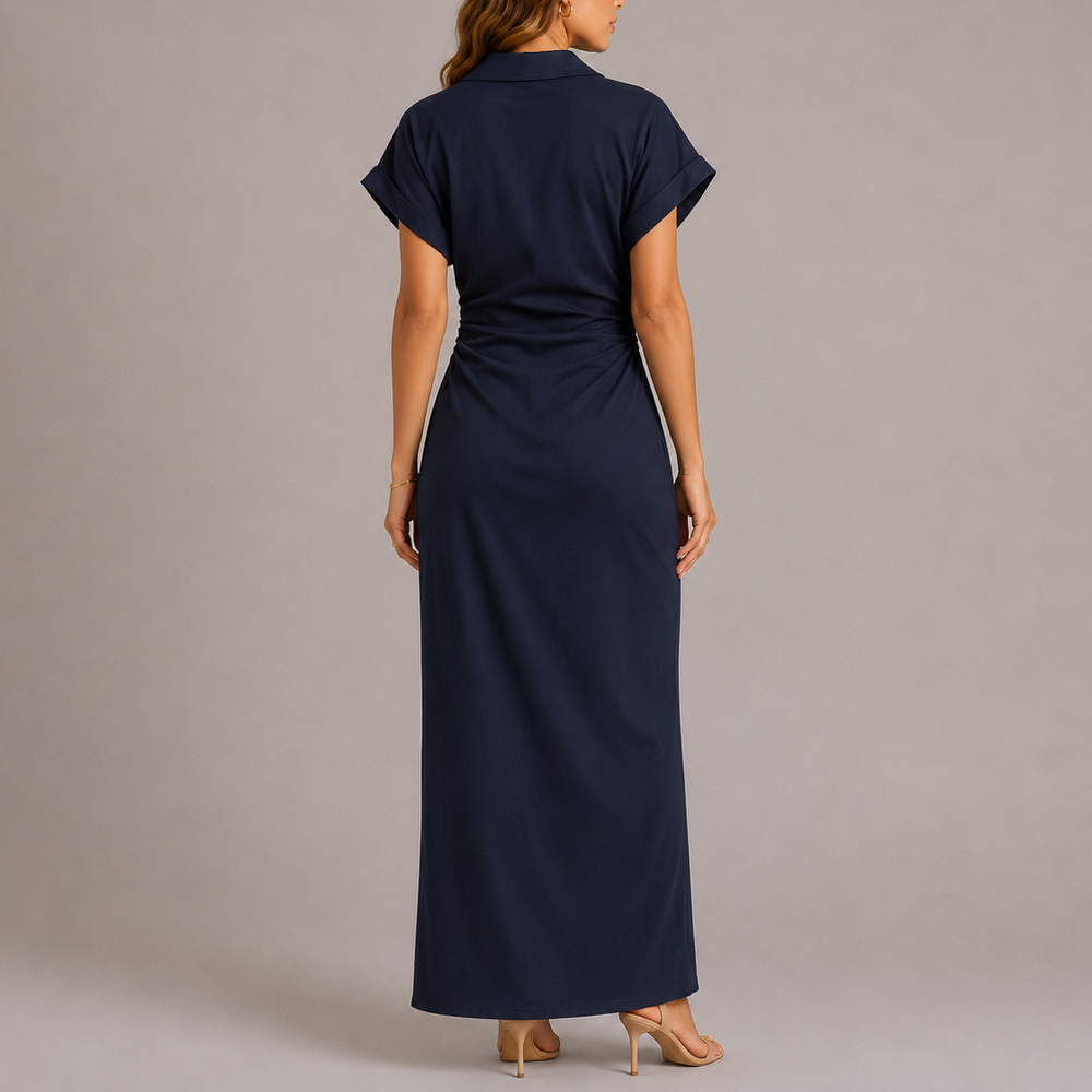Women’s Tailored Denim Midi Dress with Side Zip Detail 1