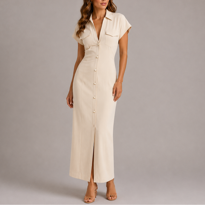 Women’s Tailored Denim Midi Dress with Side Zip Detail 2