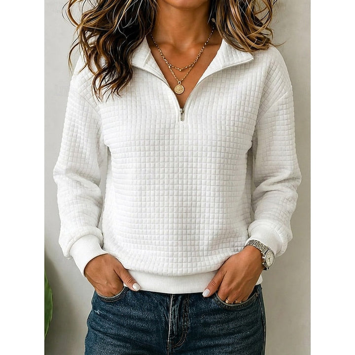 Women’s Textured Quarter-Zip Pullover with Stand Collar 1