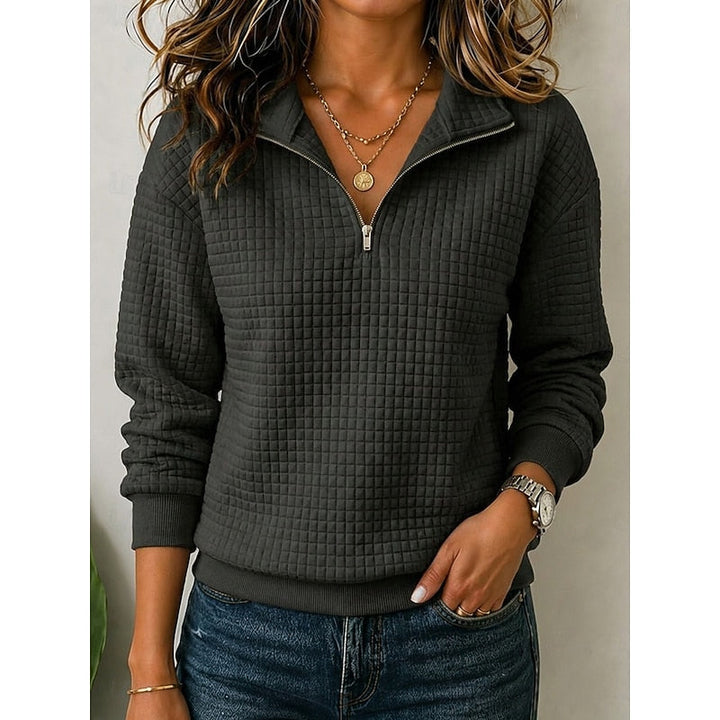Women’s Textured Quarter-Zip Pullover with Stand Collar 10