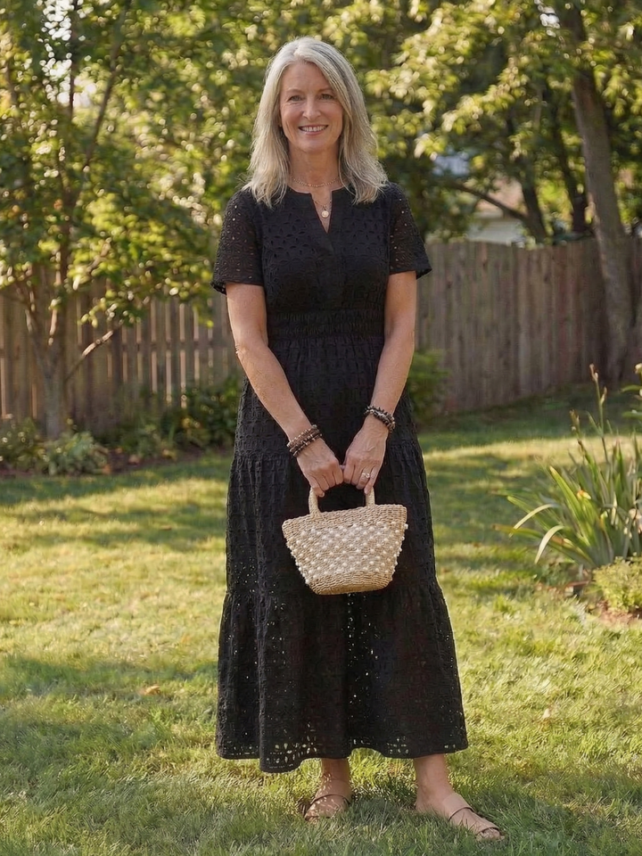 Women’s Tiered Midi Dress Short Sleeve Eyelet Design 4