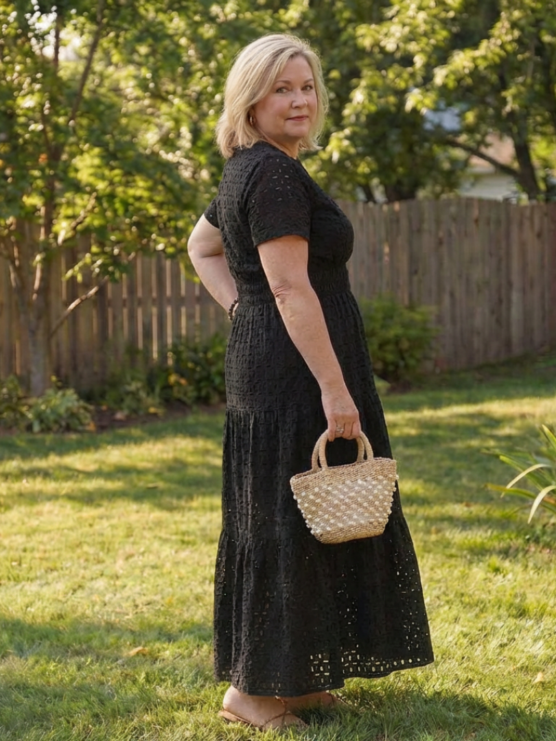 Women’s Tiered Midi Dress Short Sleeve Eyelet Design 5