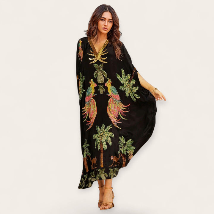 Women’s Tropical Print Kaftan Dress Loose-Fitting Summer Style 2