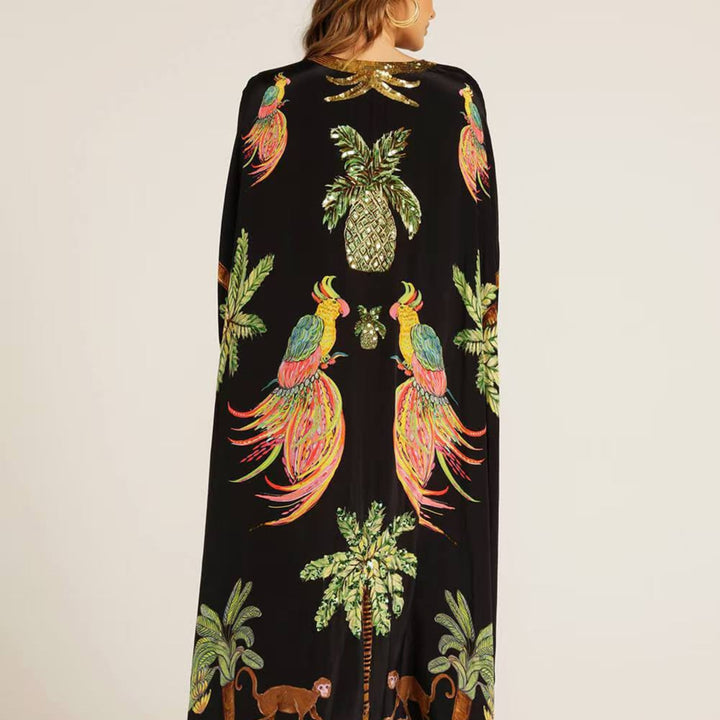 Women’s Tropical Print Kaftan Dress Loose-Fitting Summer Style 4