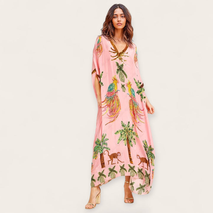 Women’s Tropical Print Kaftan Dress Loose-Fitting Summer Style 5