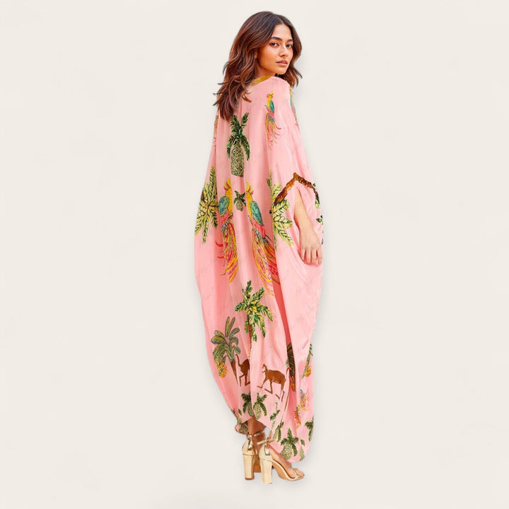 Women’s Tropical Print Kaftan Dress Loose-Fitting Summer Style 6