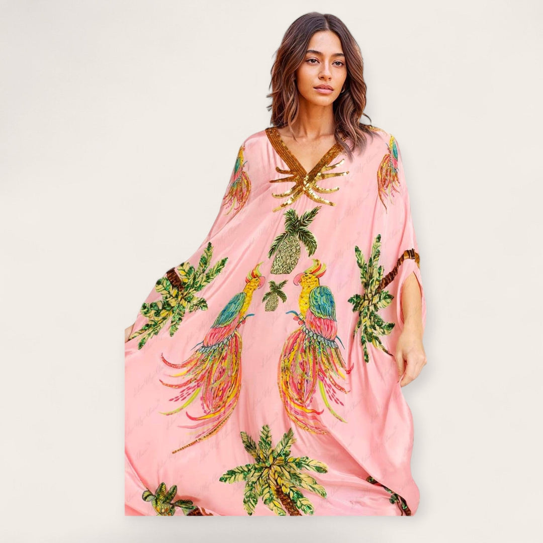 Women’s Tropical Print Kaftan Dress Loose-Fitting Summer Style 7