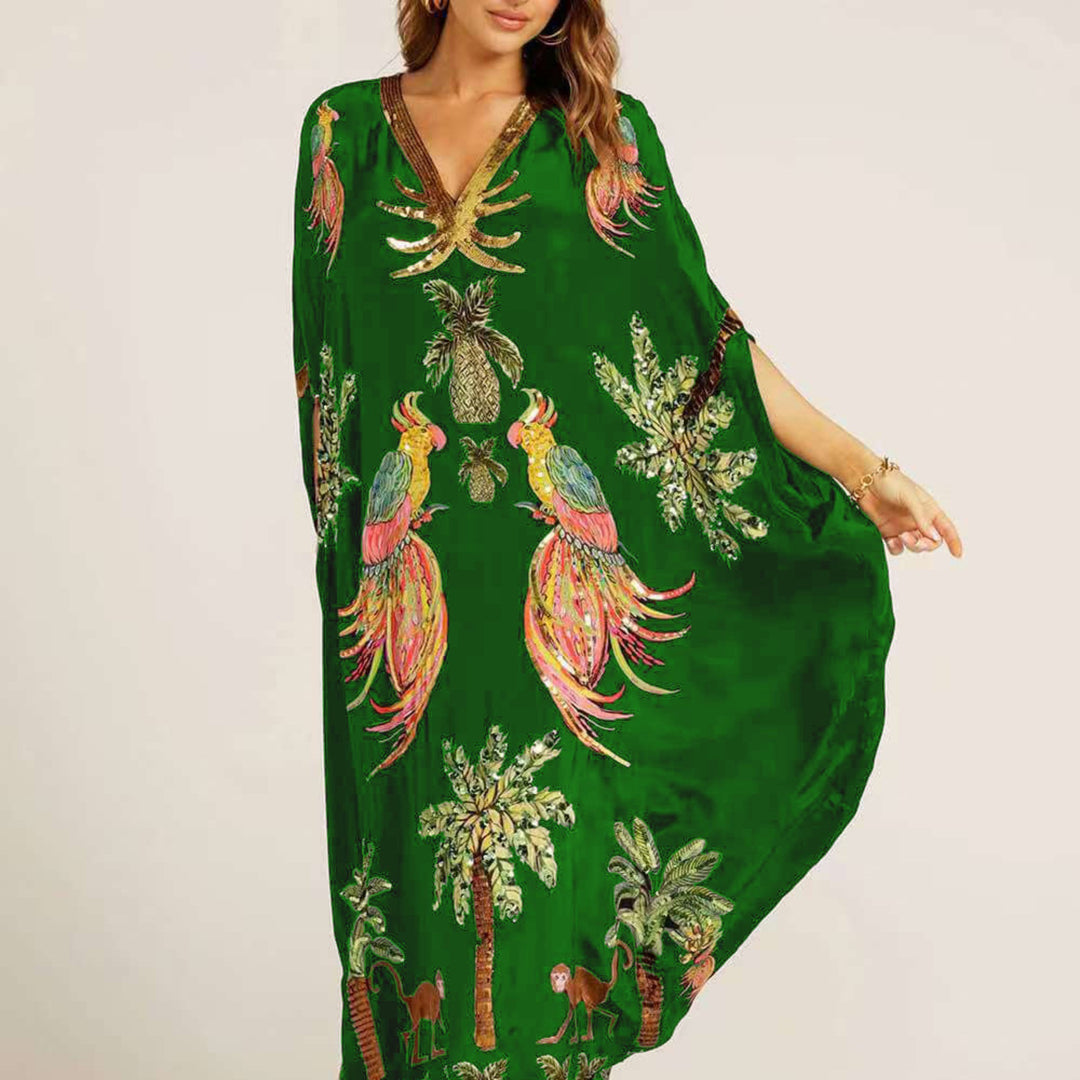 Women’s Tropical Print Kaftan Dress Loose-Fitting Summer Style 9