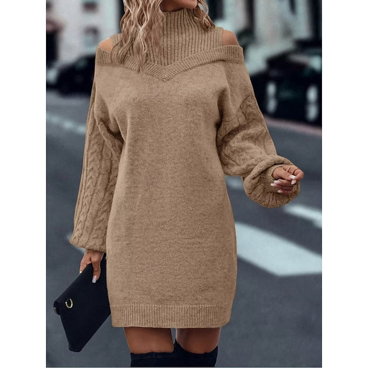 Women’s Turtleneck Sweater Dress Cold-Shoulder Detail 0