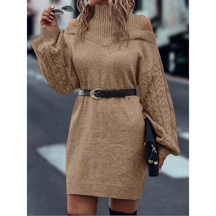 Women’s Turtleneck Sweater Dress Cold-Shoulder Detail 1