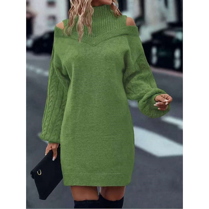 Women’s Turtleneck Sweater Dress Cold-Shoulder Detail 10