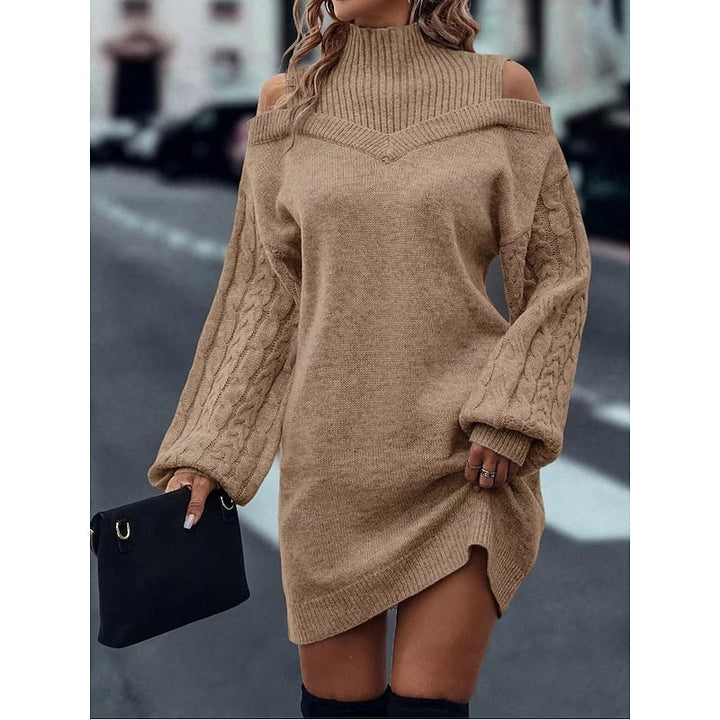 Women’s Turtleneck Sweater Dress Cold-Shoulder Detail 2