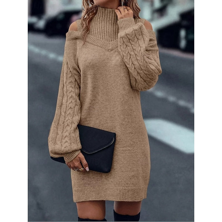 Women’s Turtleneck Sweater Dress Cold-Shoulder Detail 3