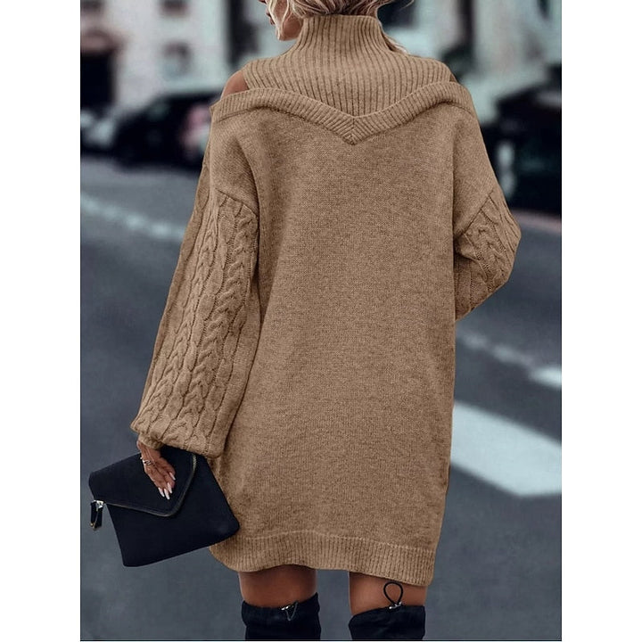 Women’s Turtleneck Sweater Dress Cold-Shoulder Detail 4
