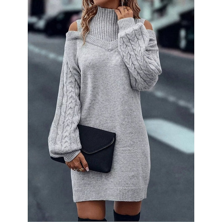 Women’s Turtleneck Sweater Dress Cold-Shoulder Detail 5