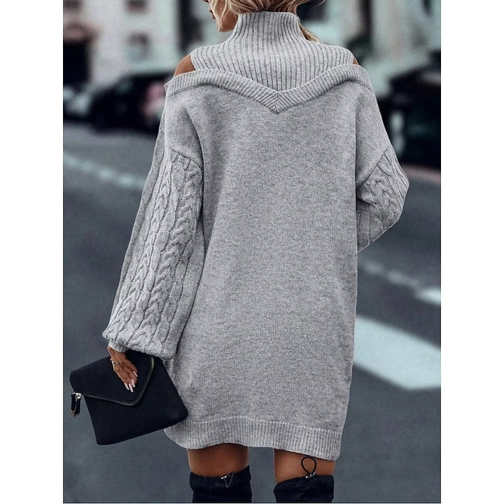 Women’s Turtleneck Sweater Dress Cold-Shoulder Detail 7