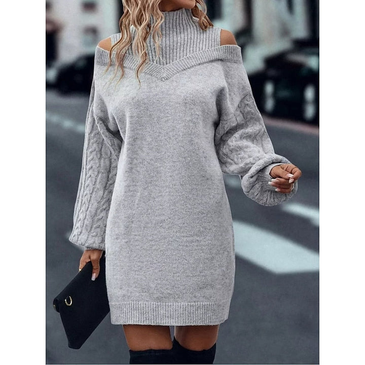 Women’s Turtleneck Sweater Dress Cold-Shoulder Detail 8