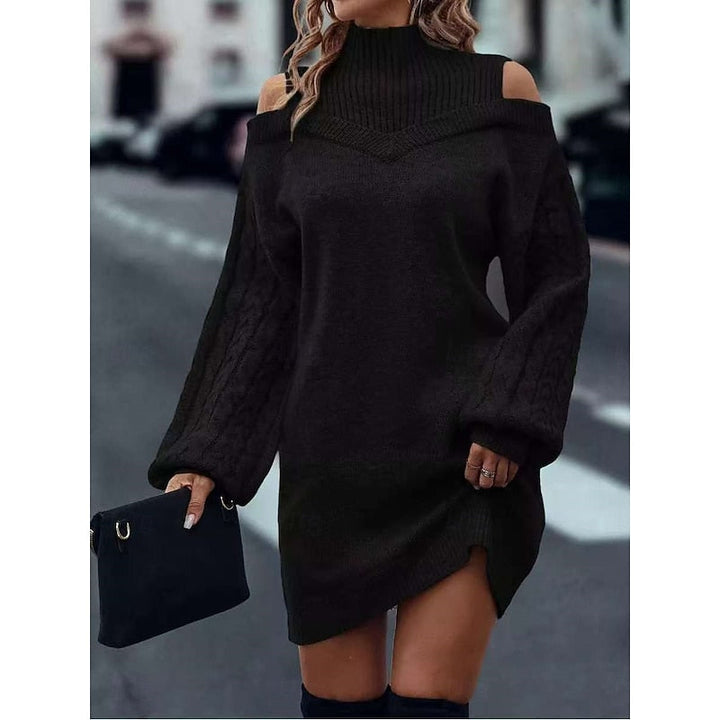 Women’s Turtleneck Sweater Dress Cold-Shoulder Detail 9