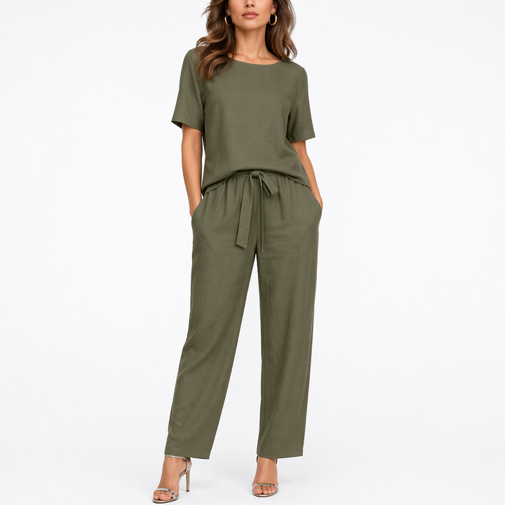 Women’s Two-Piece Set Short-Sleeve Top and Trousers Coordinated Style 0