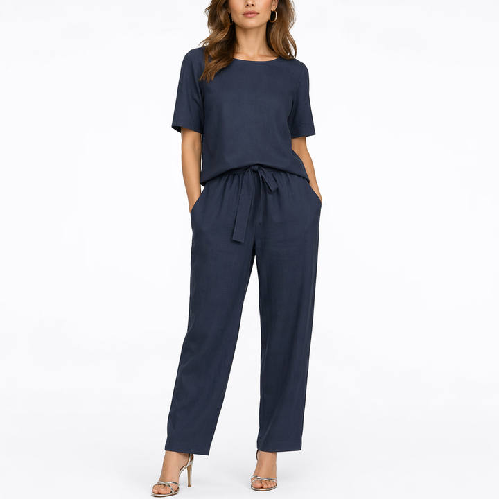 Women’s Two-Piece Set Short-Sleeve Top and Trousers Coordinated Style 1
