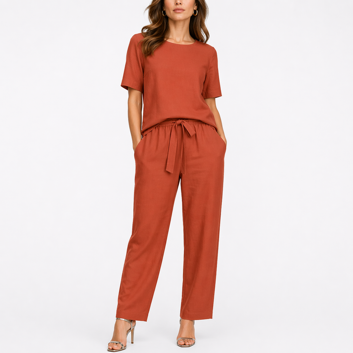 Women’s Two-Piece Set Short-Sleeve Top and Trousers Coordinated Style 2
