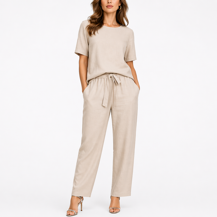 Women’s Two-Piece Set Short-Sleeve Top and Trousers Coordinated Style 3