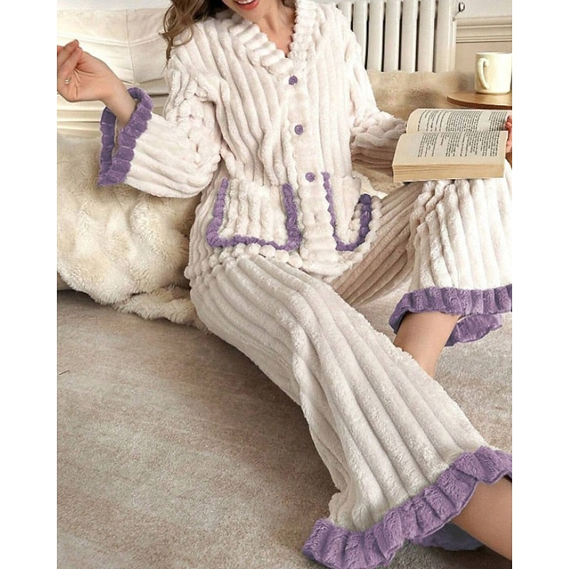 Women’s Two-Piece Set Soft Ruffle-Trim Lounge Wear 0