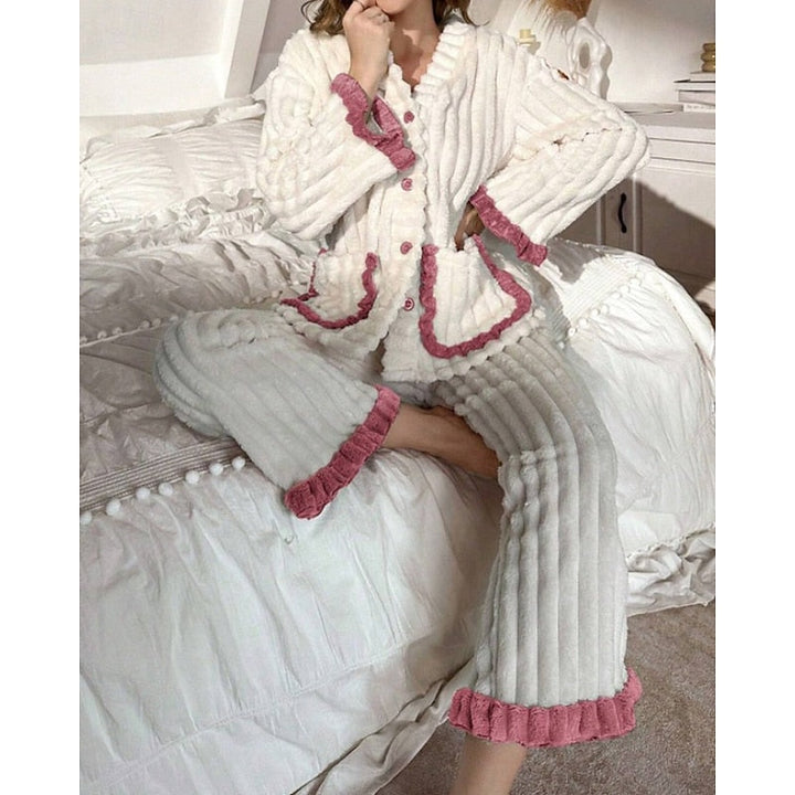 Women’s Two-Piece Set Soft Ruffle-Trim Lounge Wear 2
