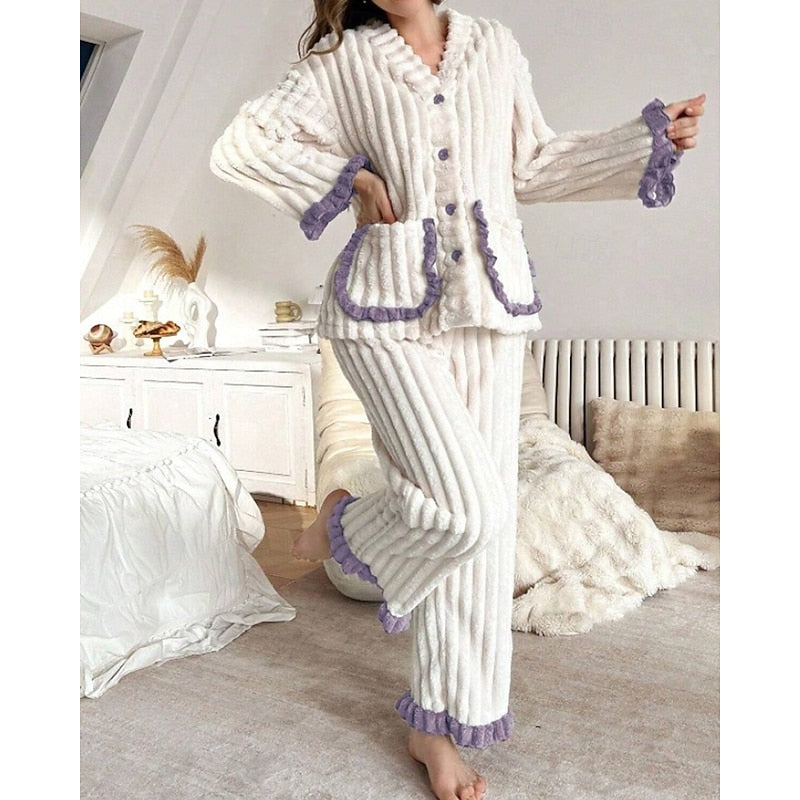 Women’s Two-Piece Set Soft Ruffle-Trim Lounge Wear 5