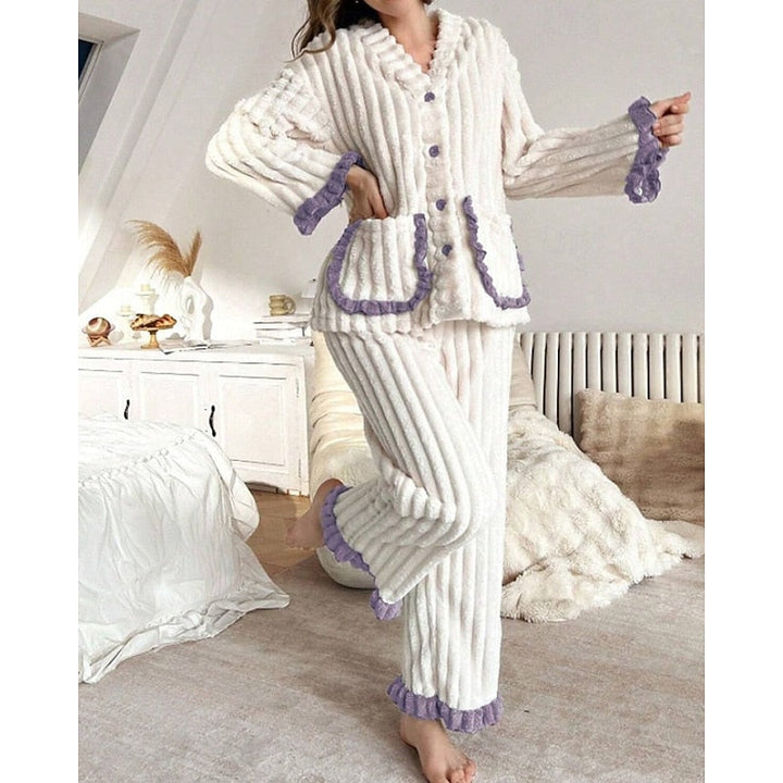 Women’s Two-Piece Set Soft Ruffle-Trim Lounge Wear 5