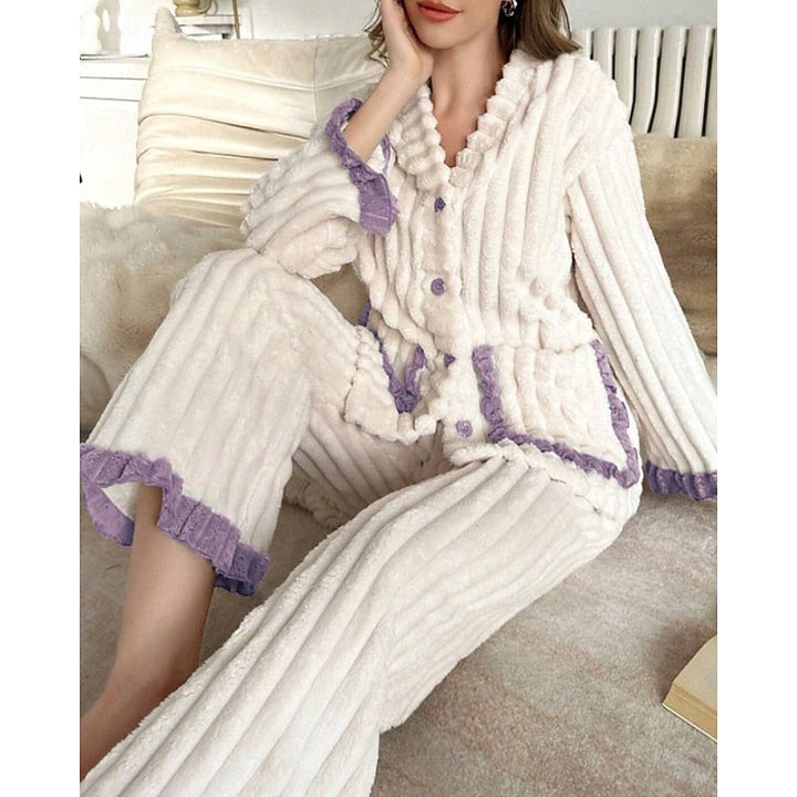 Women’s Two-Piece Set Soft Ruffle-Trim Lounge Wear 6