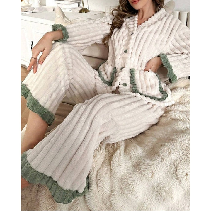 Women’s Two-Piece Set Soft Ruffle-Trim Lounge Wear 8